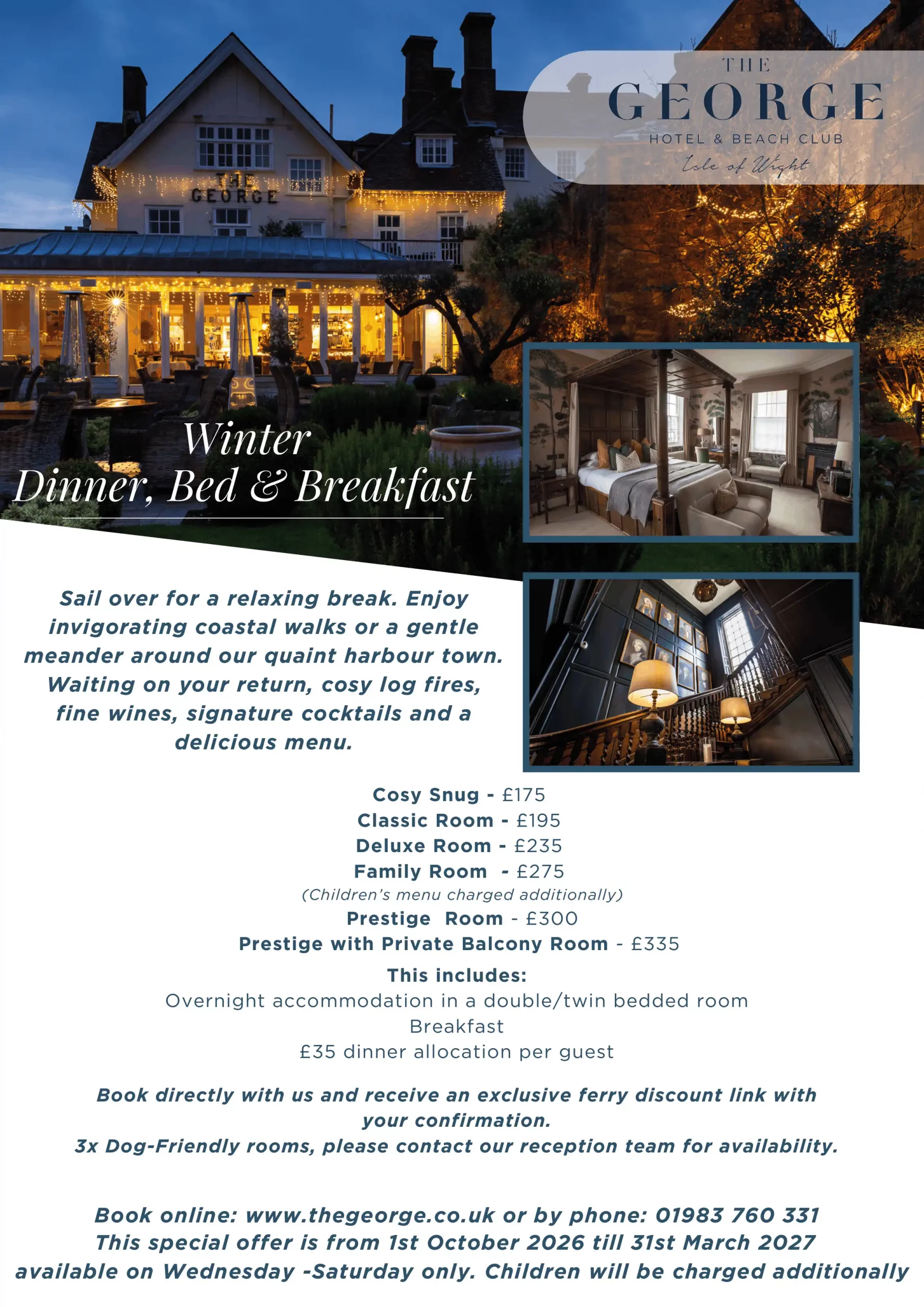 winter dinner, bed and breakfast at the george yarmouth